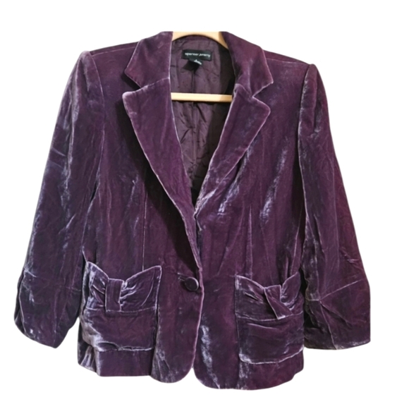 SPENSER JEREMY Vintage Velvet silk blend purple blazer jacket. Size 6 - Picture 1 of 8